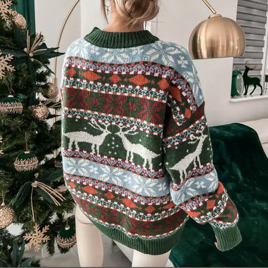 Mięsisty sweter z motywem zimowym