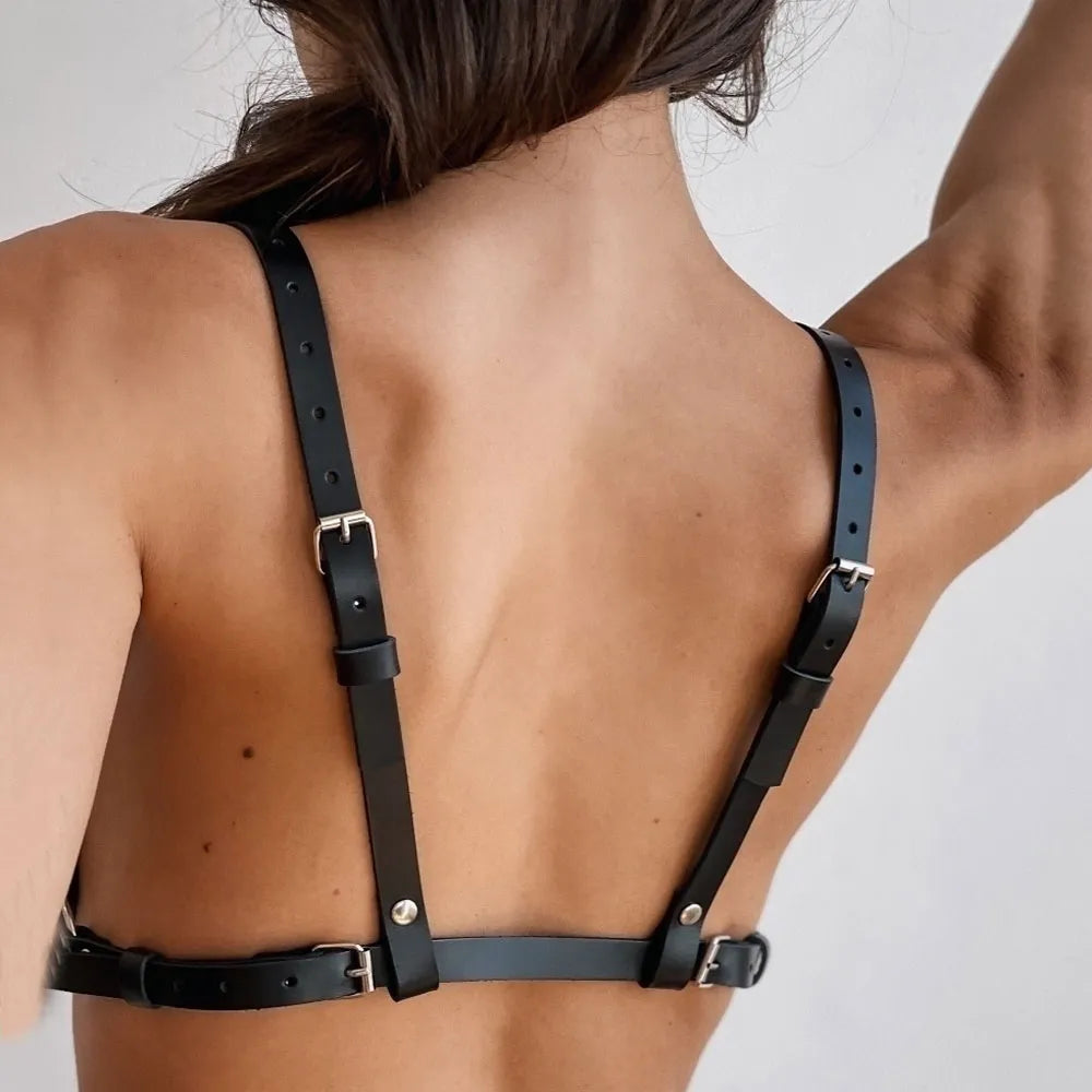 Czarny Skórzany harness na klatkę piersiową