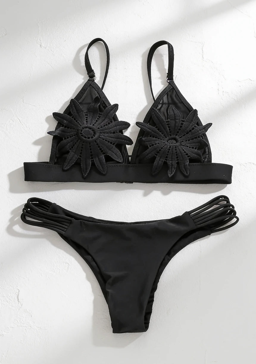 Strój kąpielowy dwuczęściowy bikini z kwiatkami