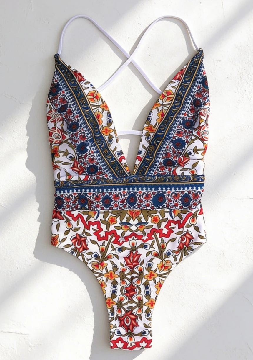Monokini jednoczęściowy strój kąpielowy z wiązaniem na plecach
