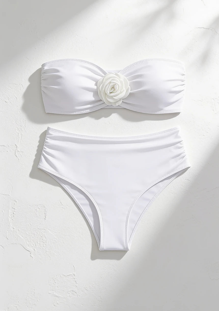 Dwuczęściowy strój kąpielowy bikini bandeau z różą