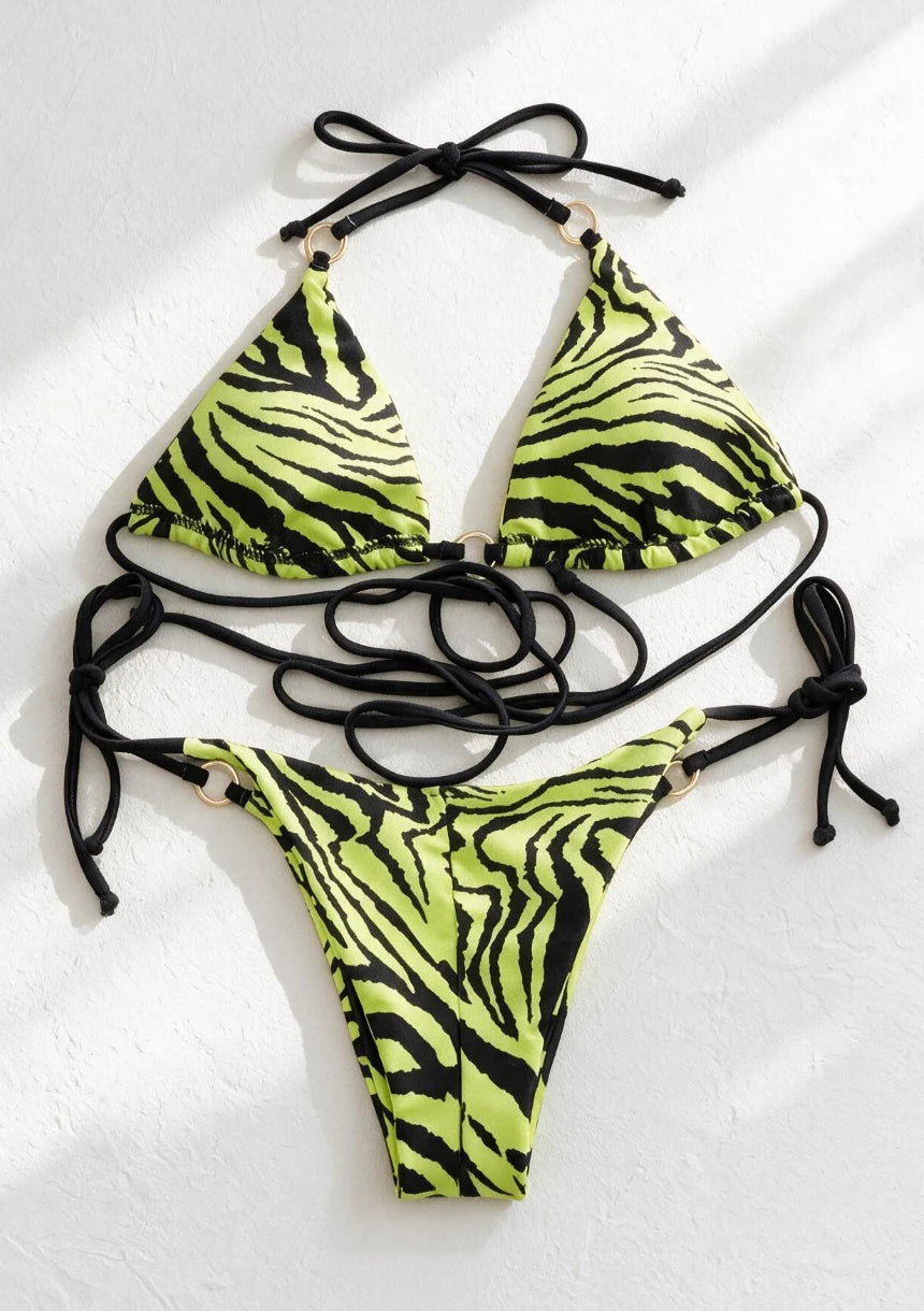 Dwuczęściowy strój kąpielowy bikini w zebrę