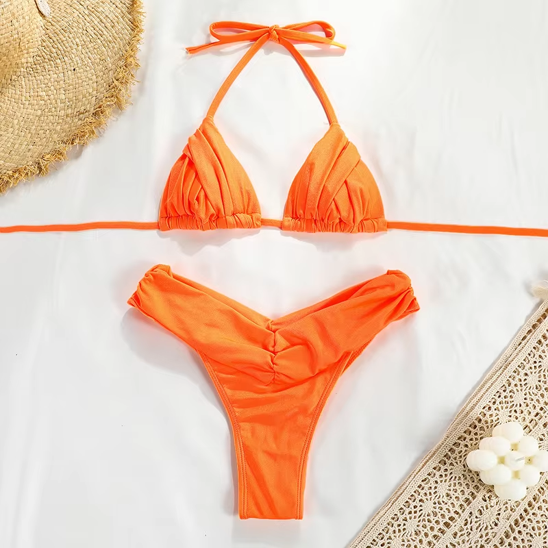 Jednolity dwuczęściowy strój kąpielowy bikini z drapowaniem