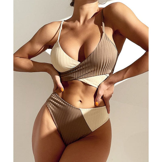 Prążkowane bikini dwukolorowe