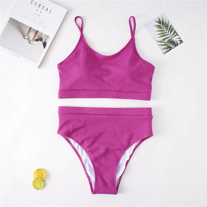 Dwuczęściowy strój kąpielowy plus size z wysokim stanem