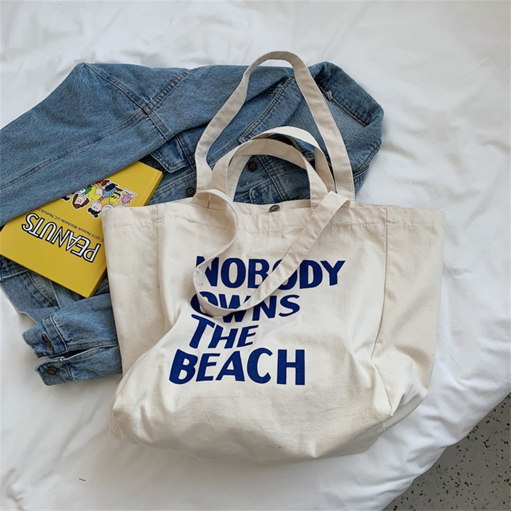 Beżowy Płócienna torba plażowa z napisem