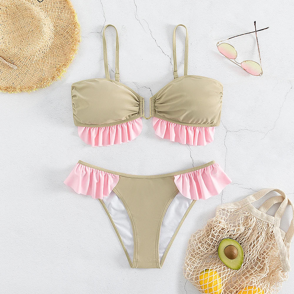  Dwuczęściowy strój kąpielowy bikini z falbankami