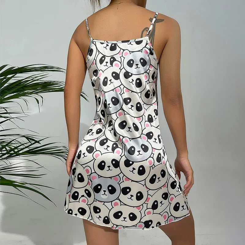  Krótka satynowa koszula nocna z motywem pandy
