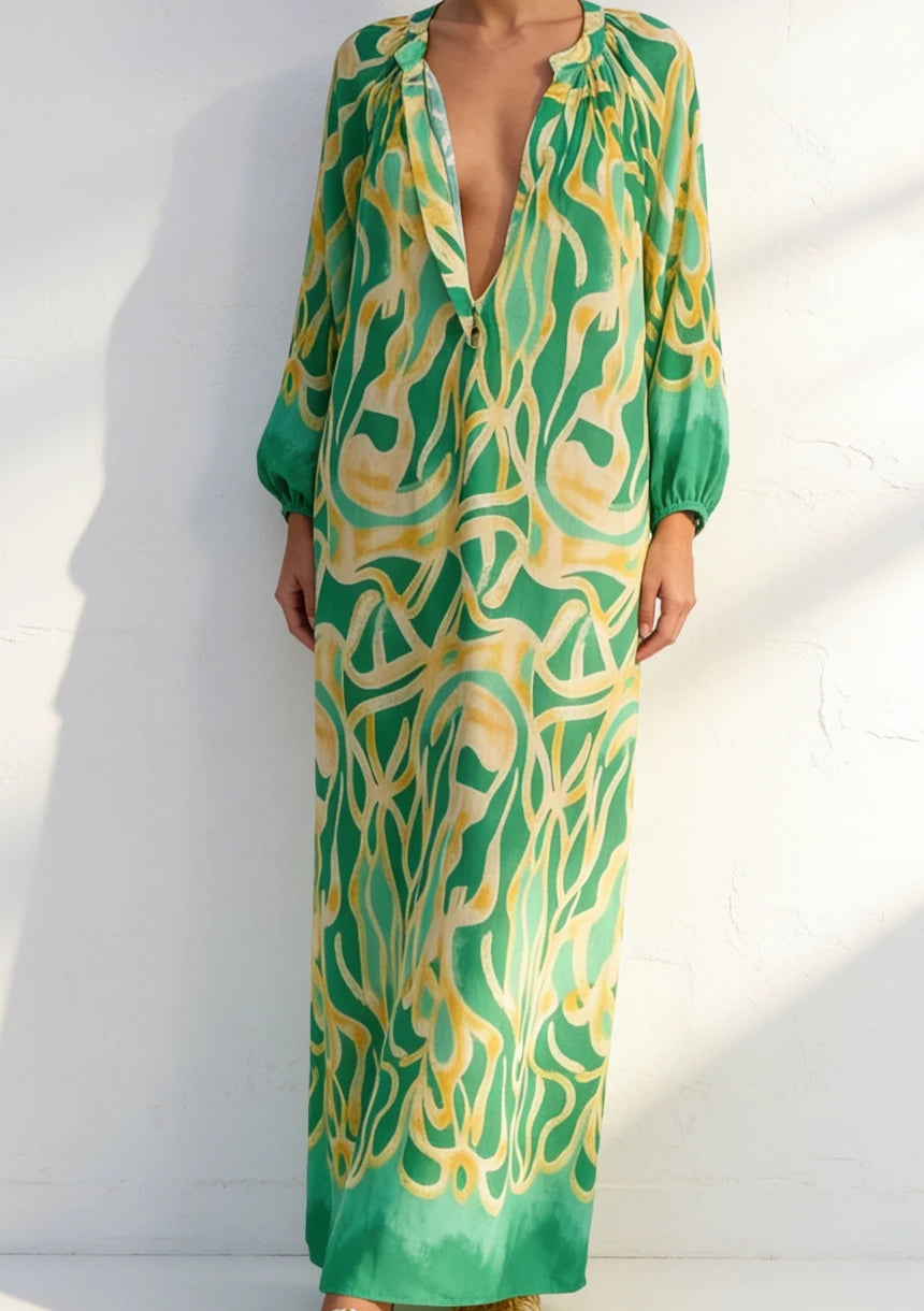 Kolorowa długa narzutka na plażę
