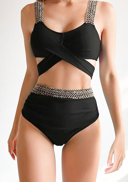 Dwuczęściowy strój kąpielowy bikini z wysokim stanem i wiązaniem