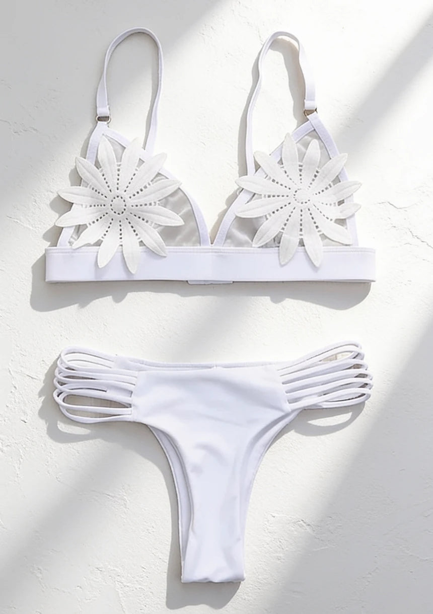Strój kąpielowy dwuczęściowy bikini z kwiatkami