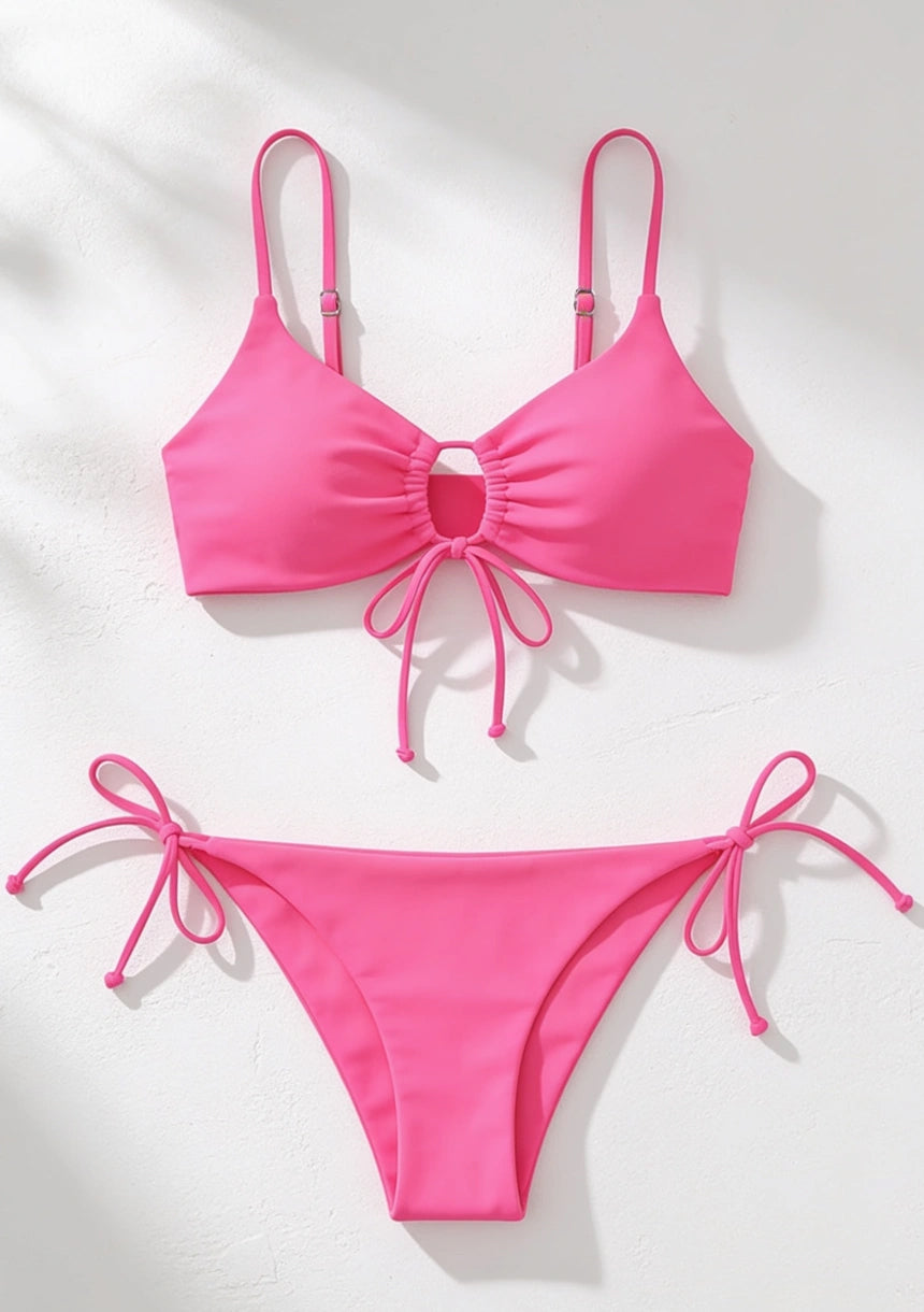 Prążkowany dwuczęściowy strój kąpielowy bikini w jednolitym kolorze
