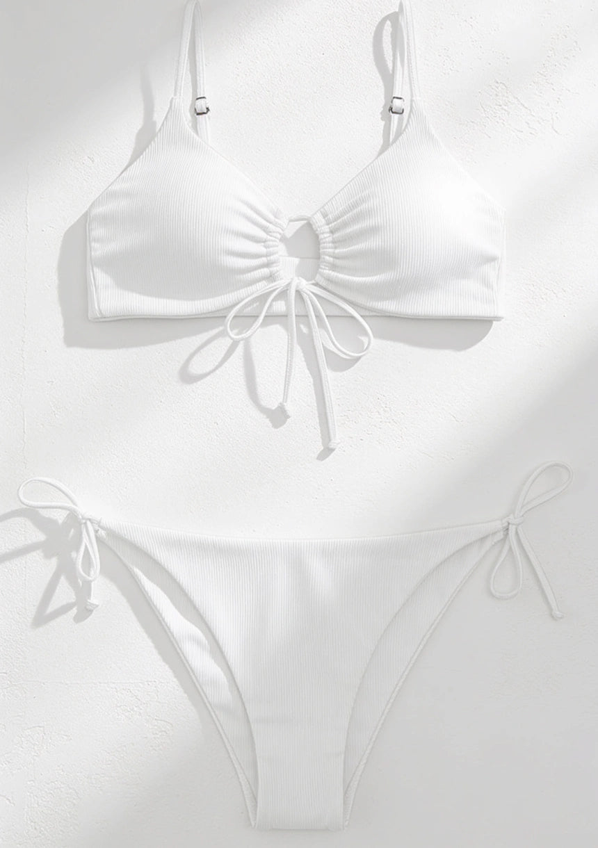 Prążkowany dwuczęściowy strój kąpielowy bikini w jednolitym kolorze