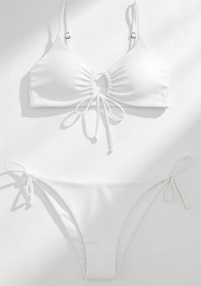 Prążkowany dwuczęściowy strój kąpielowy bikini w jednolitym kolorze
