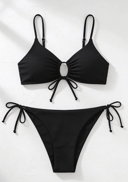 Prążkowany dwuczęściowy strój kąpielowy bikini w jednolitym kolorze