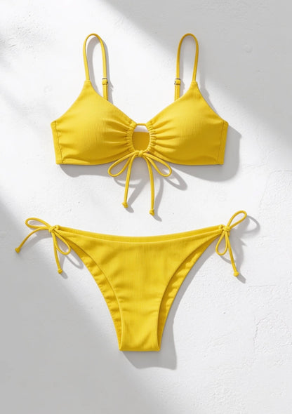 Prążkowany dwuczęściowy strój kąpielowy bikini w jednolitym kolorze