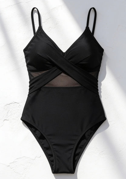 Monokini jednoczęściowy strój kąpielowy z siateczką na ramiączkach