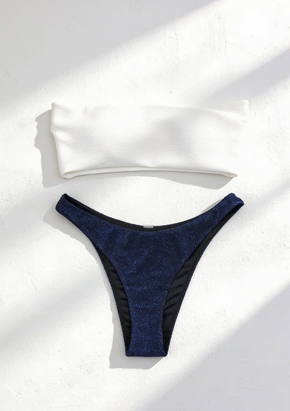 Błyszczący dwuczęściowy strój kąpielowy bikini typu bandeau