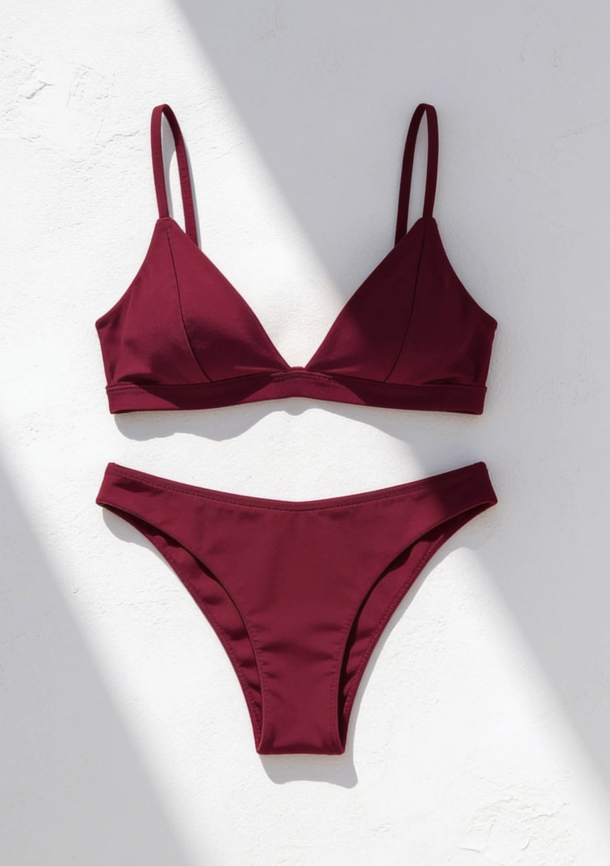 Gładki dwuczęściowy strój kąpielowy bikini w jednolitym kolorze