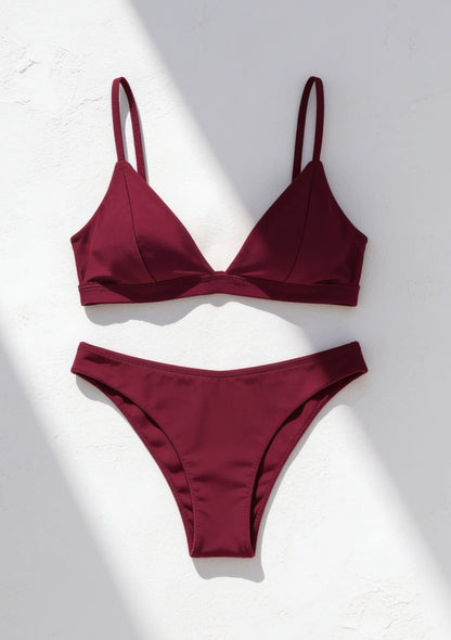 Gładki dwuczęściowy strój kąpielowy bikini w jednolitym kolorze