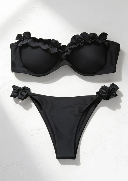 Dwuczęściowy strój kąpielowy bikini z ozdobną falbanką