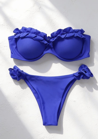 Dwuczęściowy strój kąpielowy bikini z ozdobną falbanką