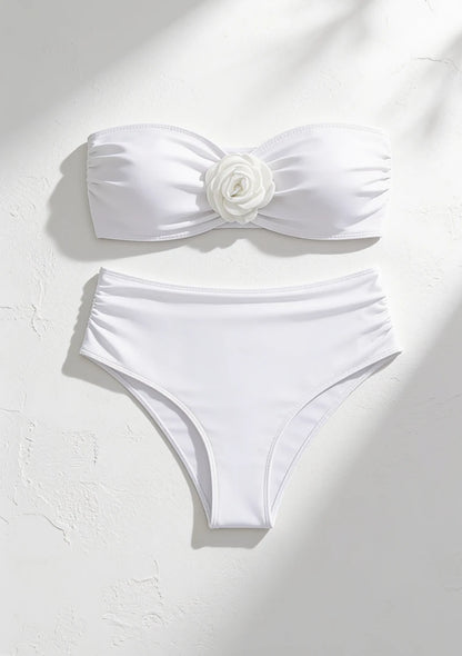 Dwuczęściowy strój kąpielowy bikini bandeau z różą