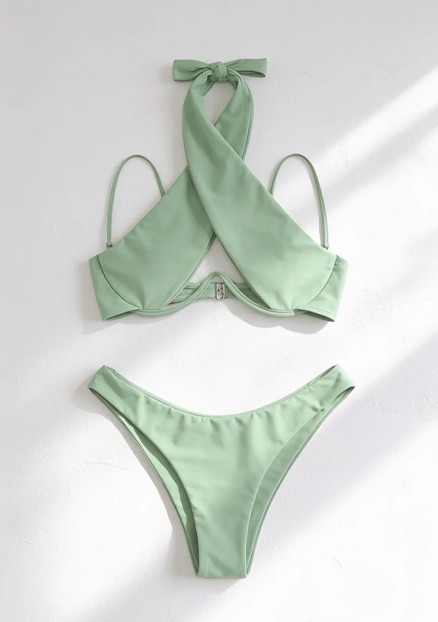 Dwuczęściowy strój kąpielowy bikini z wiązaniem na szyi