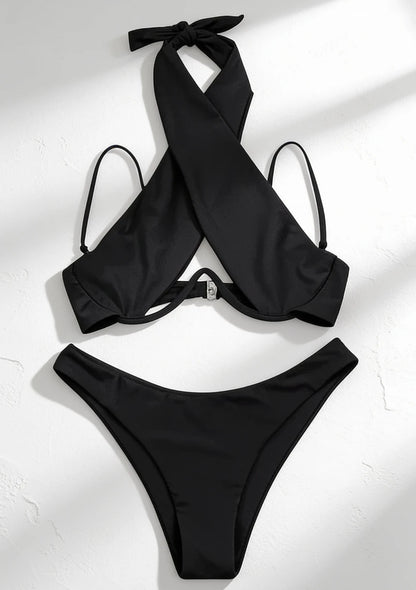 Dwuczęściowy strój kąpielowy bikini z wiązaniem na szyi