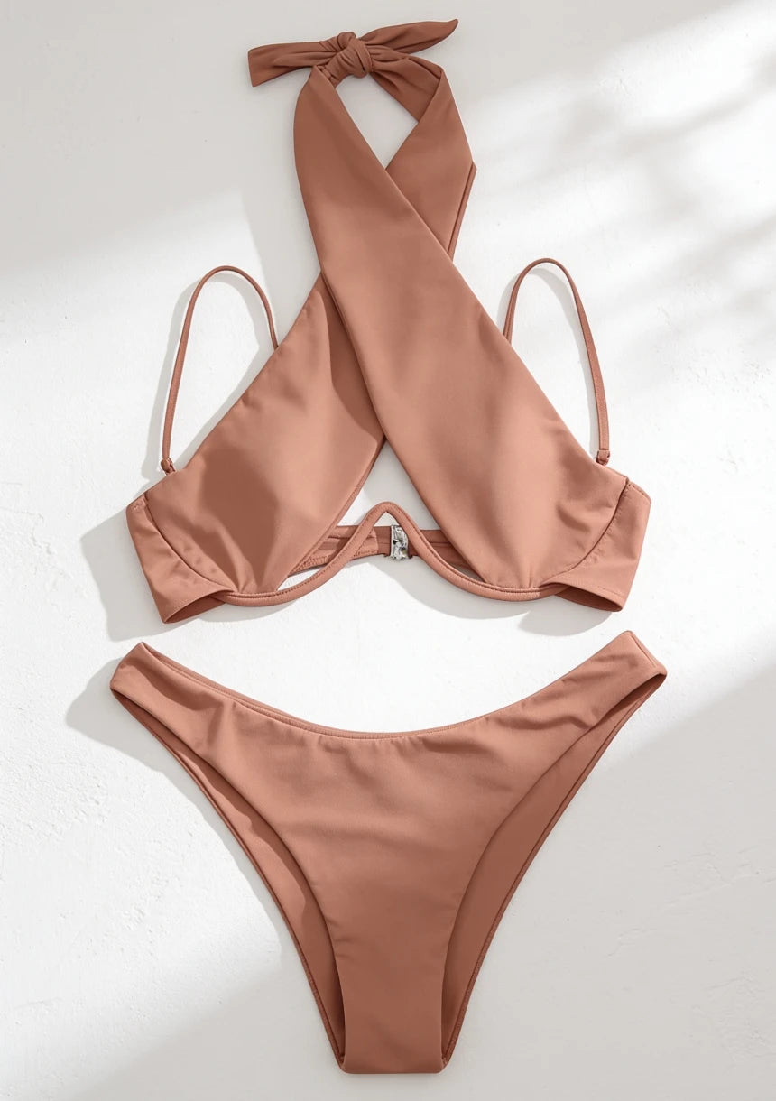 Dwuczęściowy strój kąpielowy bikini z wiązaniem na szyi