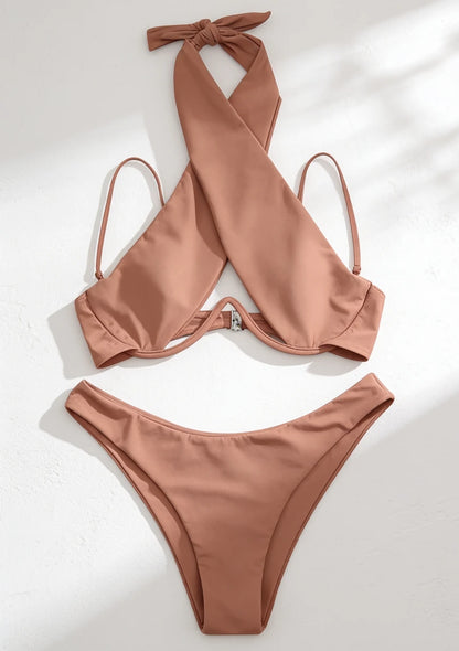 Dwuczęściowy strój kąpielowy bikini z wiązaniem na szyi
