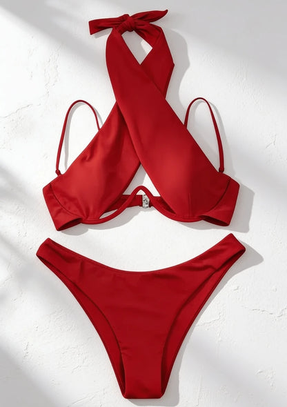 Dwuczęściowy strój kąpielowy bikini z wiązaniem na szyi