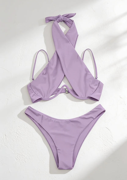 Dwuczęściowy strój kąpielowy bikini z wiązaniem na szyi