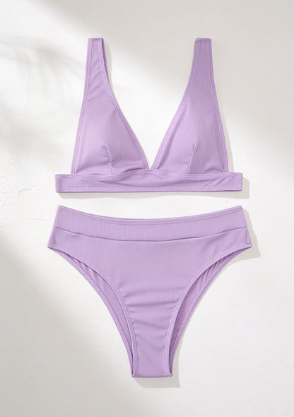Dwuczęściowy strój kąpielowy bikini z wysokim stanem i dekoltem V