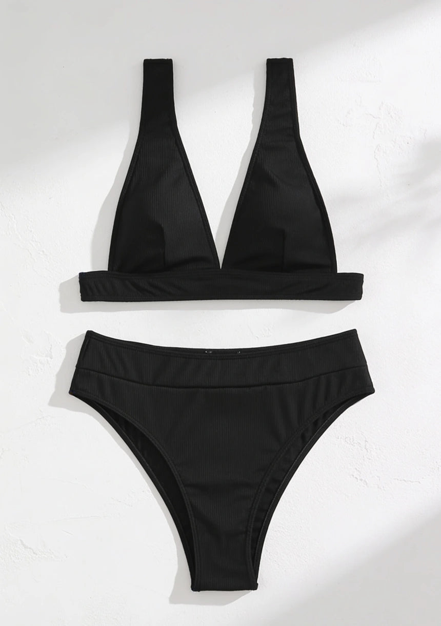 Dwuczęściowy strój kąpielowy bikini z wysokim stanem i dekoltem V