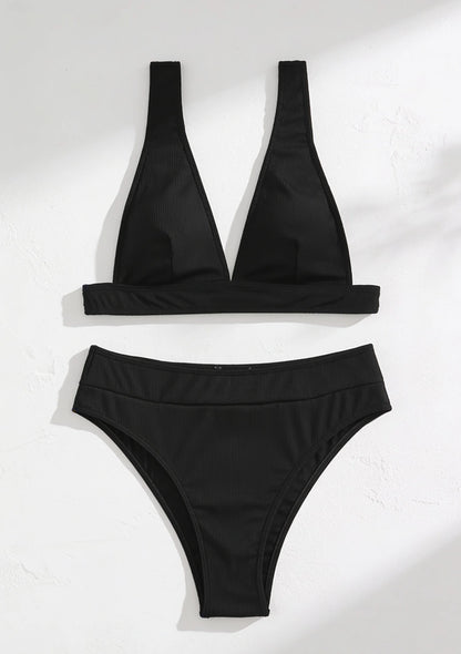Dwuczęściowy strój kąpielowy bikini z wysokim stanem i dekoltem V