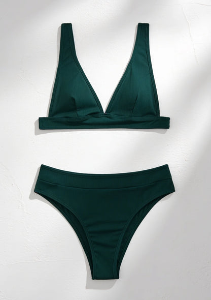 Dwuczęściowy strój kąpielowy bikini z wysokim stanem i dekoltem V