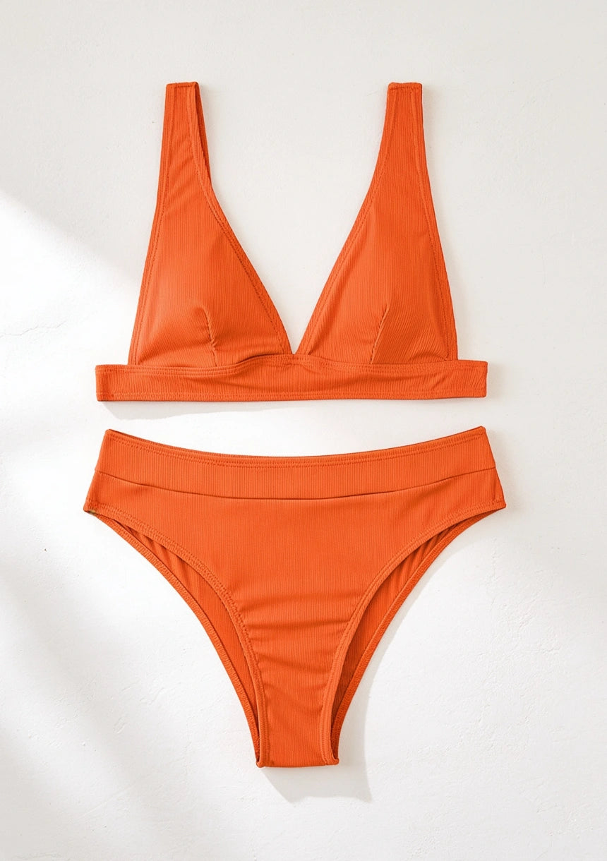 Dwuczęściowy strój kąpielowy bikini z wysokim stanem i dekoltem V
