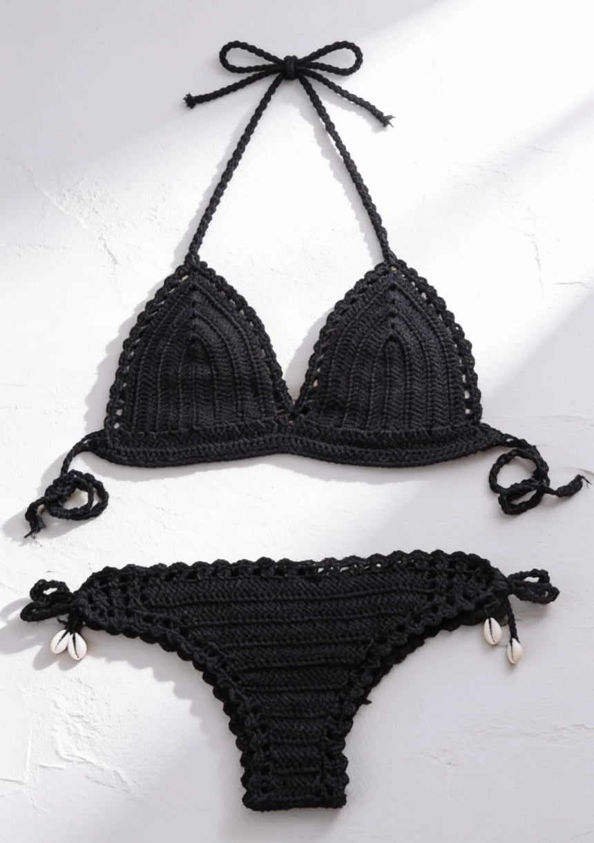 Dwuczęściowy strój kąpielowy bikini o szydełkowanej teksturze