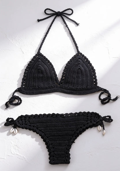 Dwuczęściowy strój kąpielowy bikini o szydełkowanej teksturze