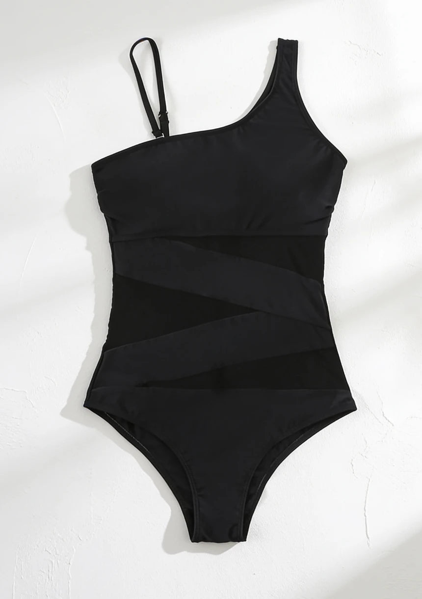Asymetryczne monokini jednoczęściowy strój kąpielowy z siateczką