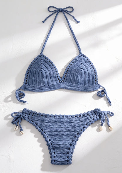 Dwuczęściowy strój kąpielowy bikini o szydełkowanej teksturze