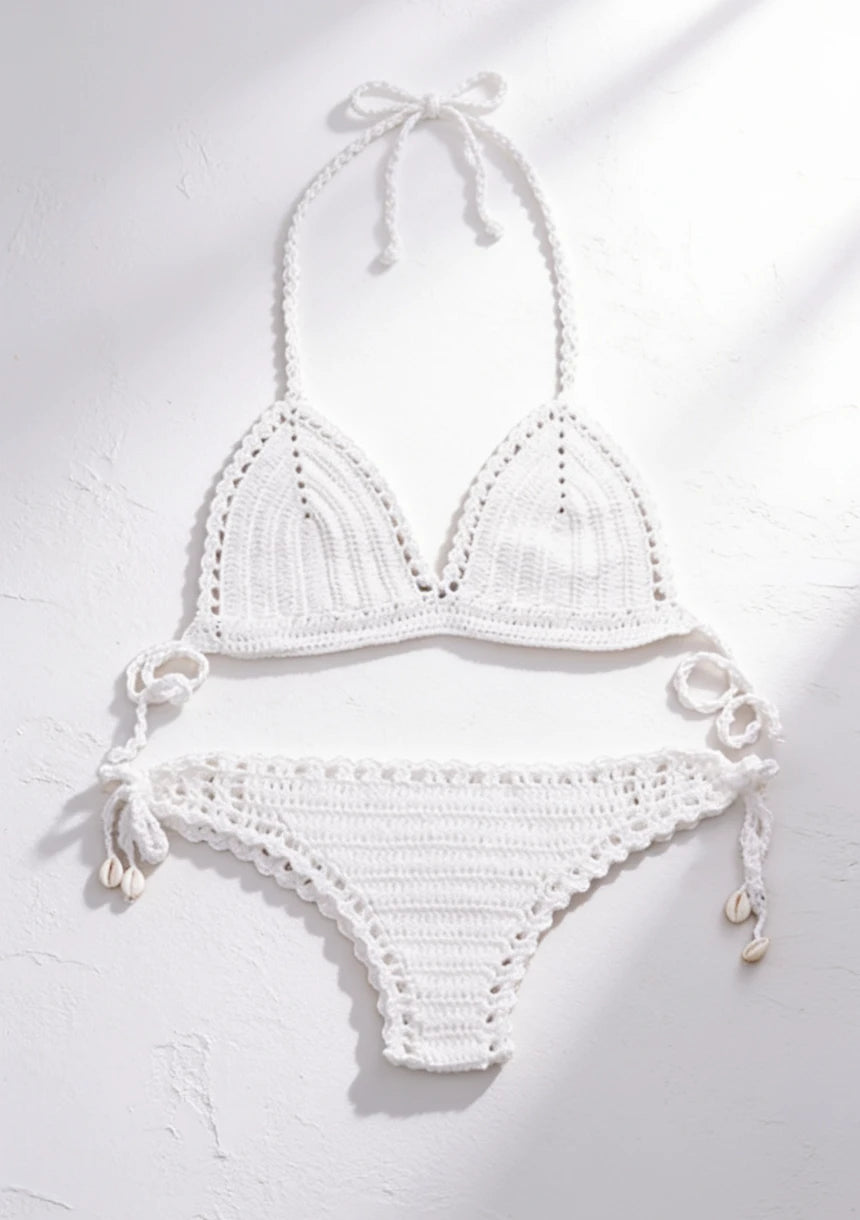 Dwuczęściowy strój kąpielowy bikini o szydełkowanej teksturze