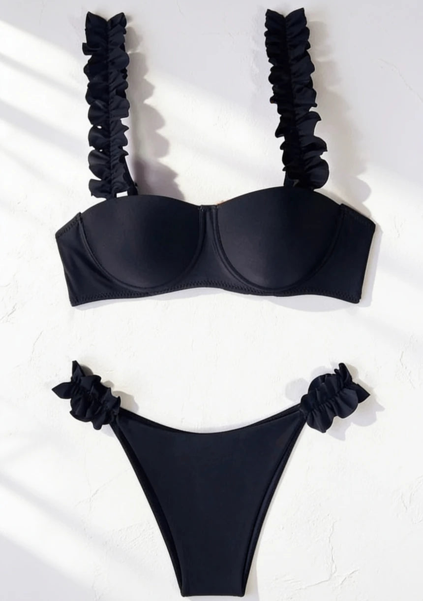 Dwuczęściowy strój kąpielowy bikini z falbankami