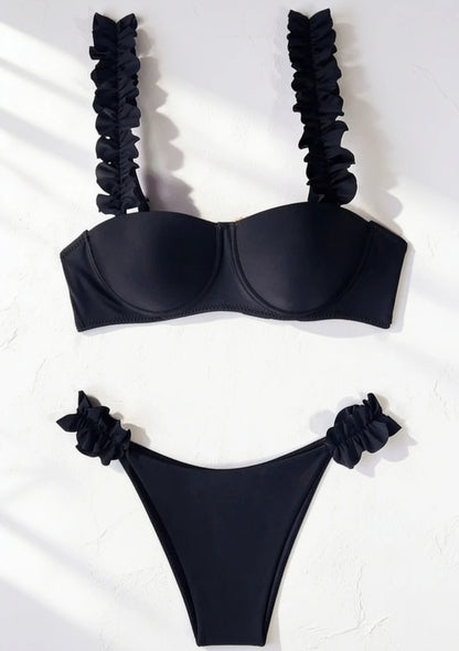 Dwuczęściowy strój kąpielowy bikini z falbankami