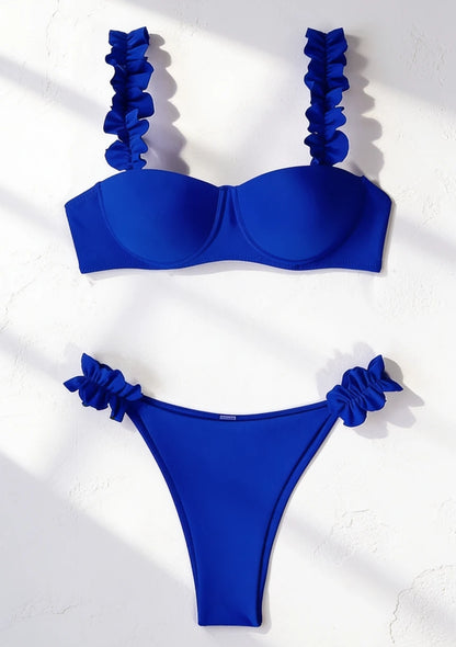 Dwuczęściowy strój kąpielowy bikini z falbankami