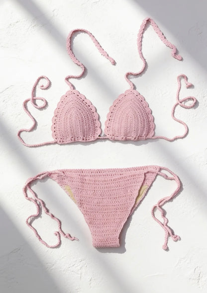 Dwuczęściowy jednolity strój kąpielowy bikini szydełkowy