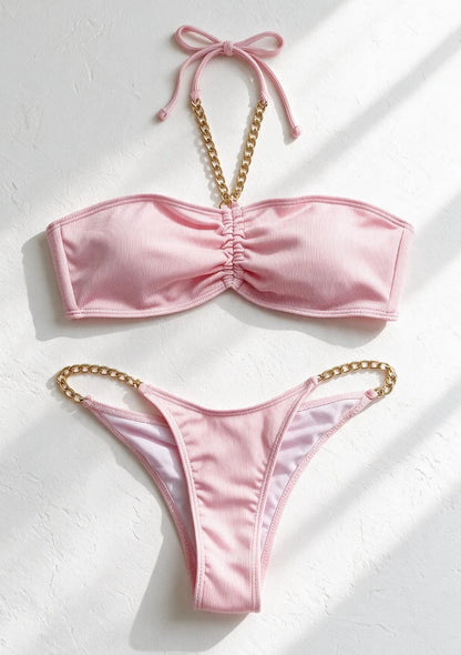 Dwuczęściowy strój kąpielowy bikini typu bandeau w jednolitym kolorze