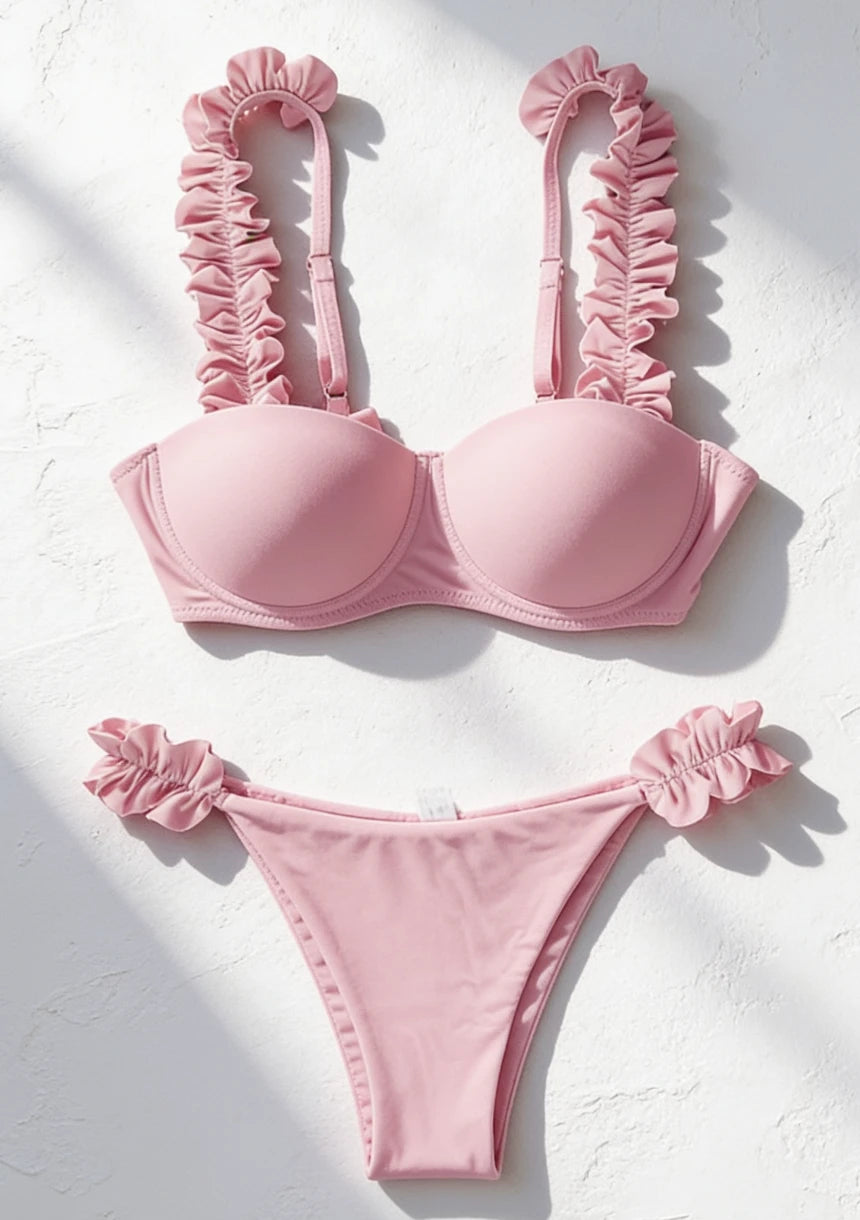 Dwuczęściowy strój kąpielowy bikini z falbankami