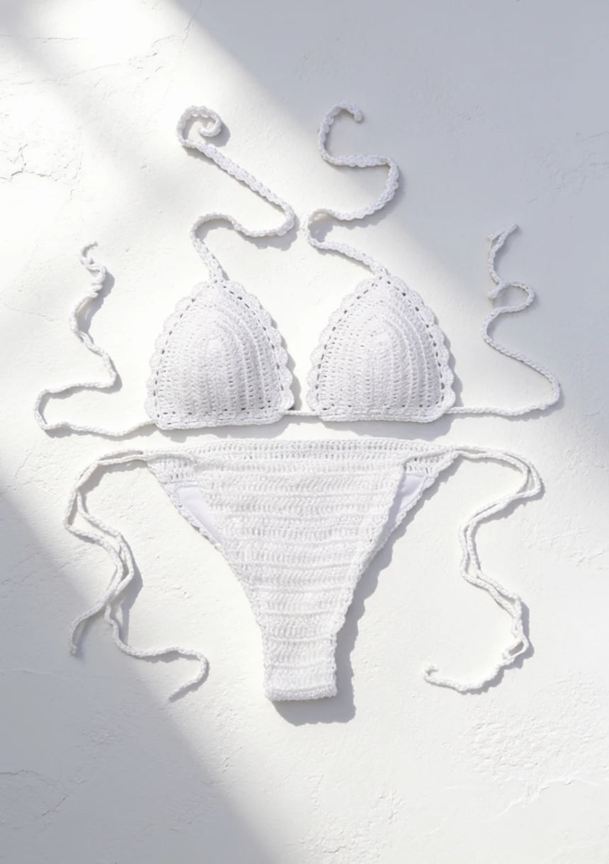 Dwuczęściowy jednolity strój kąpielowy bikini szydełkowy